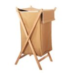 Panier à Linge Pliable en Bois Grand Modèle - Beige