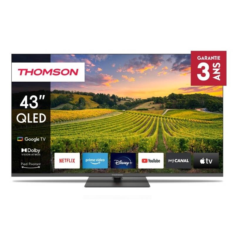 TV Thomson 43 pouces QLED 4K Google TV vue de face