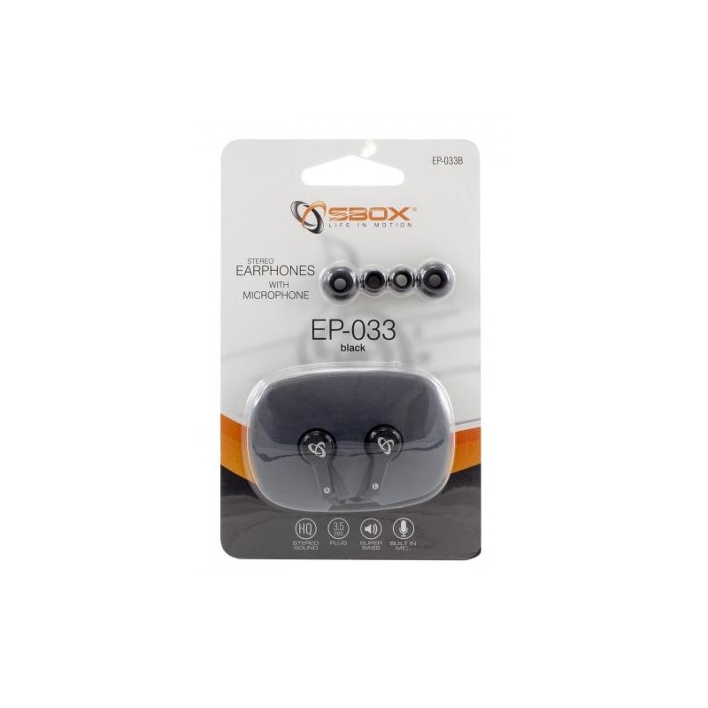 ÉCOUTEURS SBOX EP-033 AVEC MICROPHONE NOIR