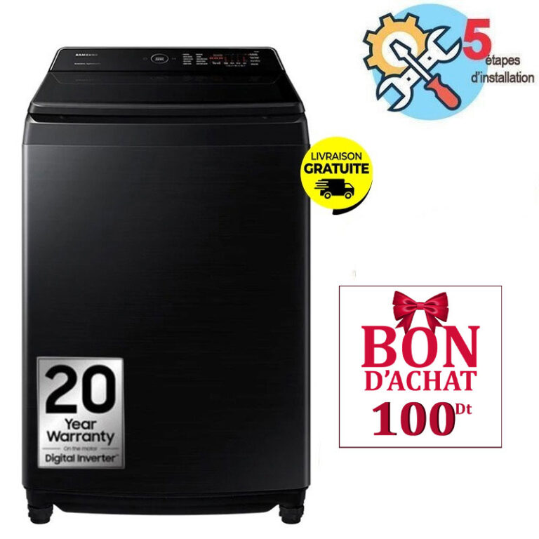 lave linge top samsung wa80f19s8b 19kg vue de face