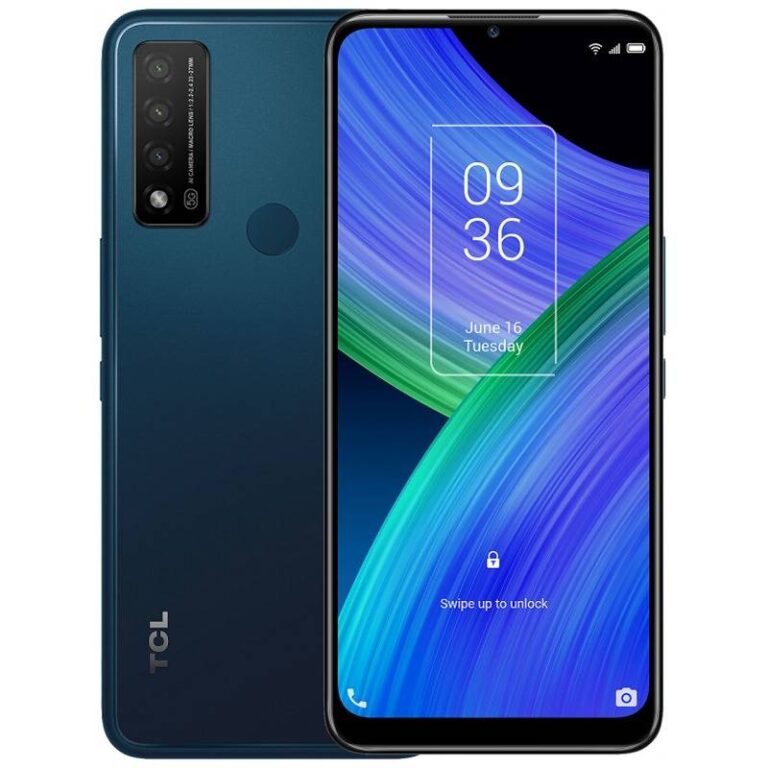 smartphone tcl 20r 5g 4go 64go bleu vue de face